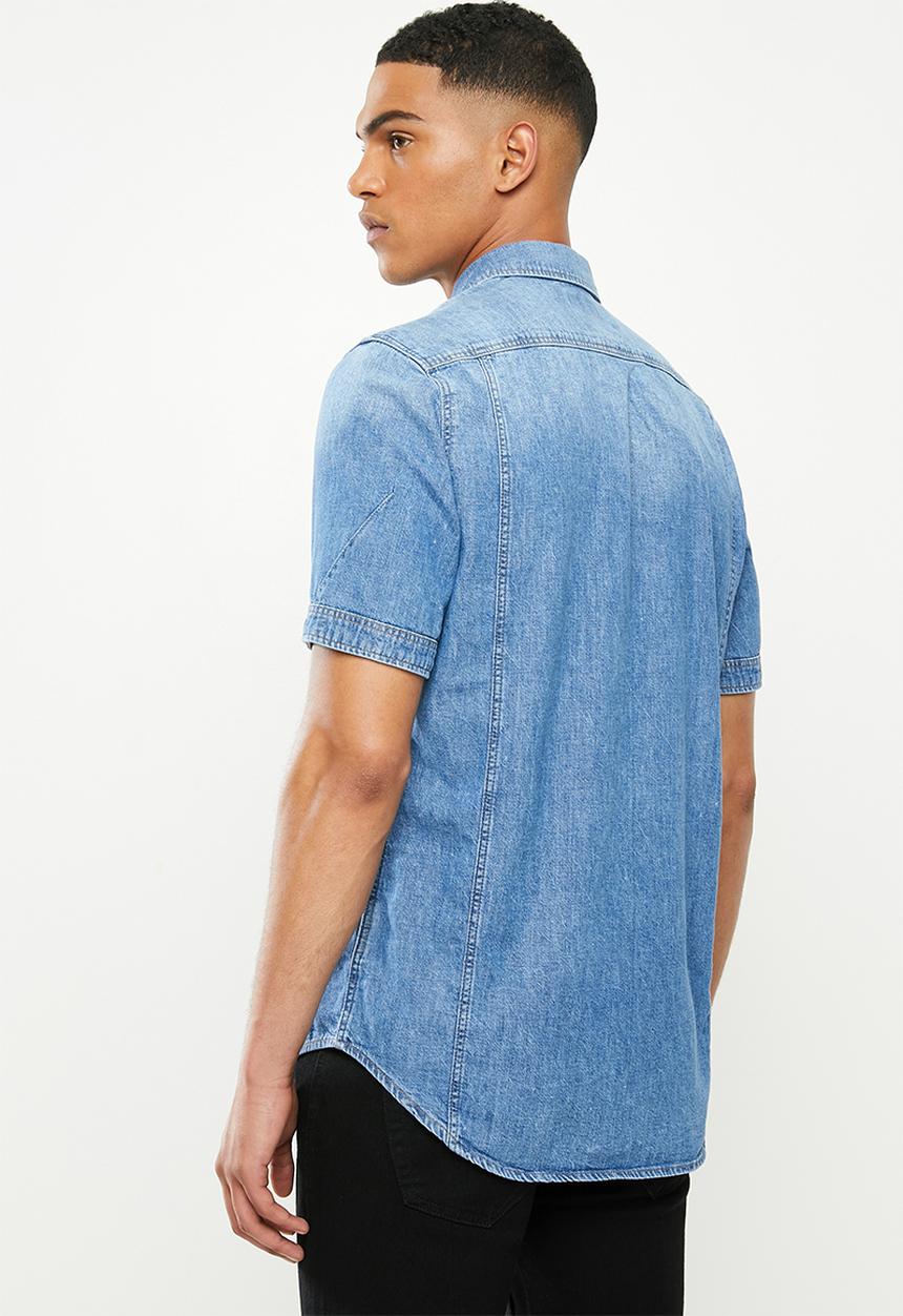 G-STAR - 3301 slim short sleeve shirt - Faded Orion blue