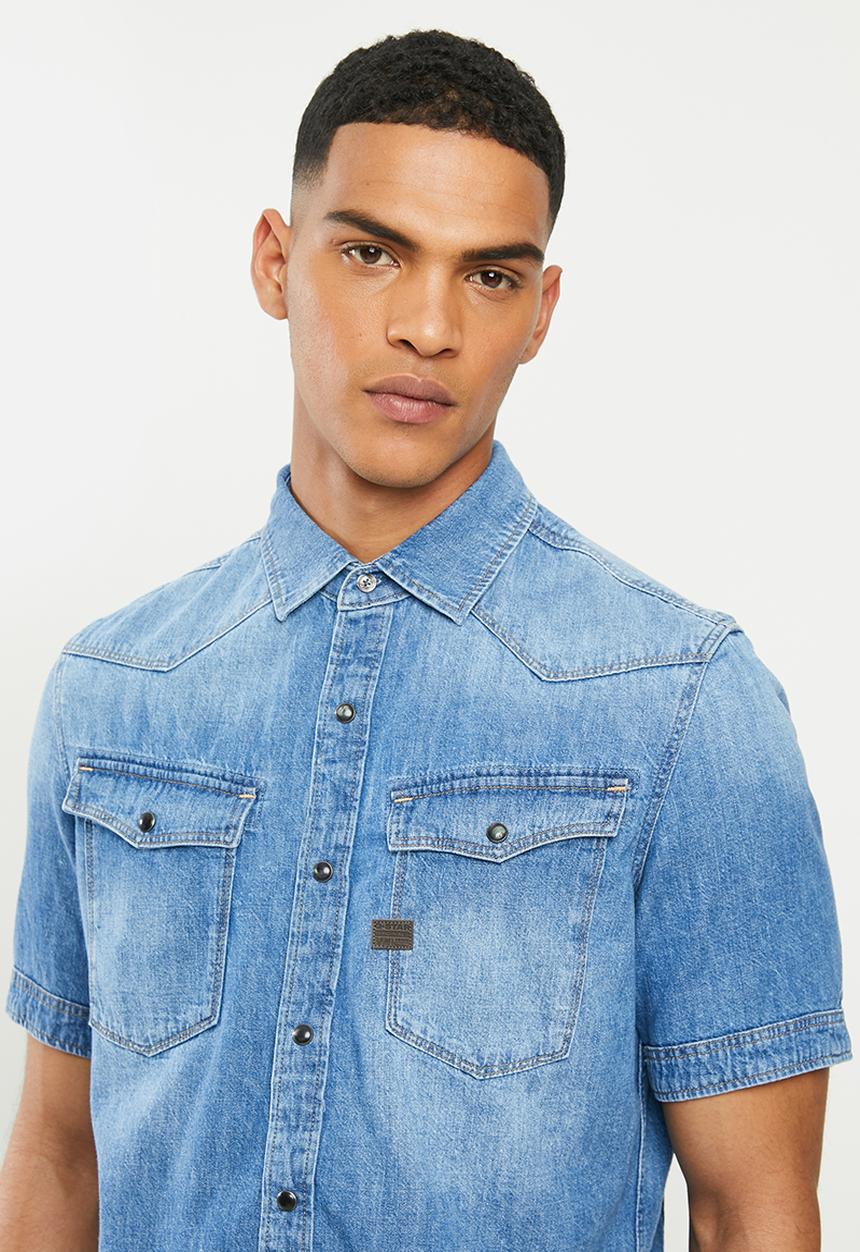 G-STAR - 3301 slim short sleeve shirt - Faded Orion blue