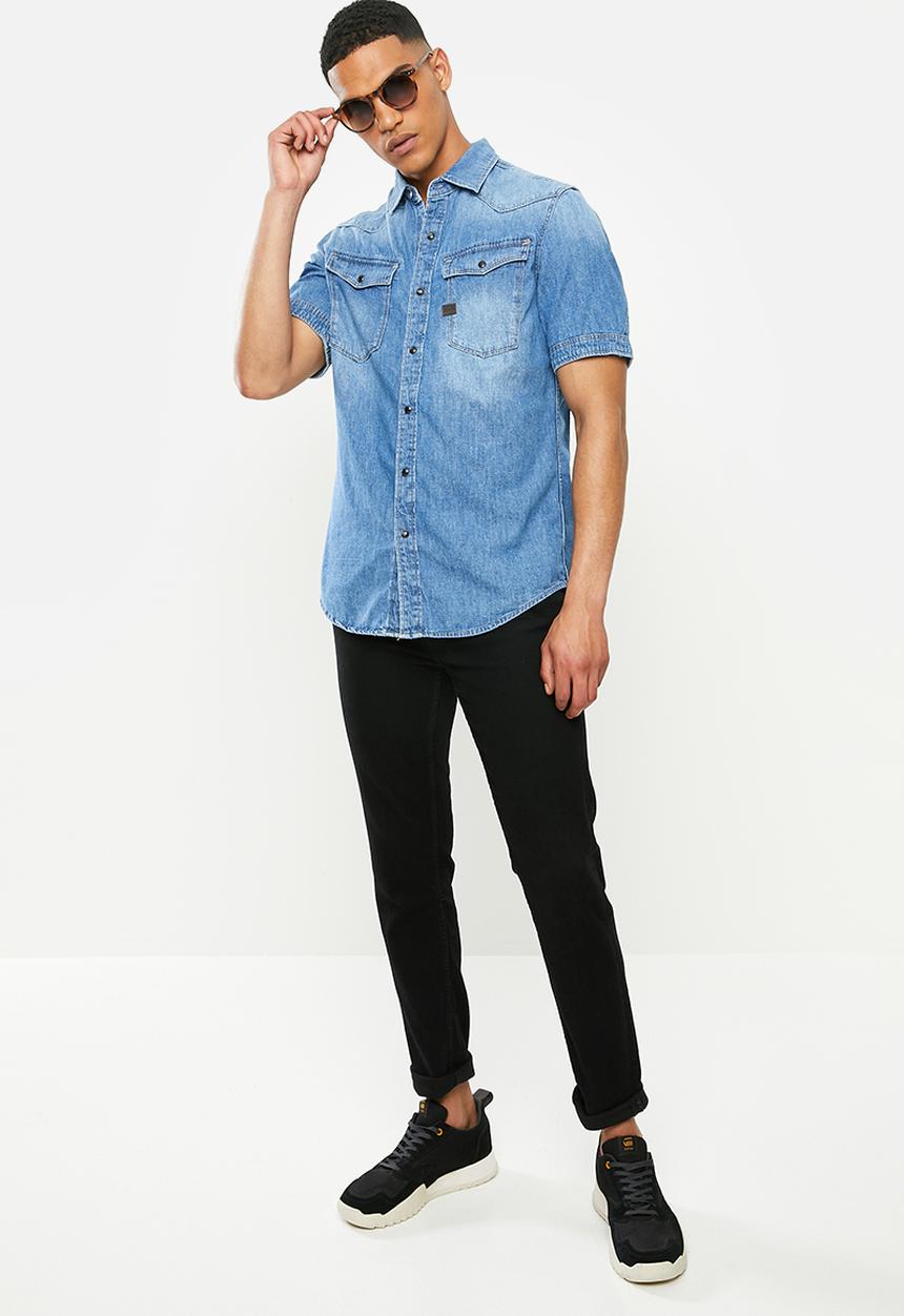 G-STAR - 3301 slim short sleeve shirt - Faded Orion blue