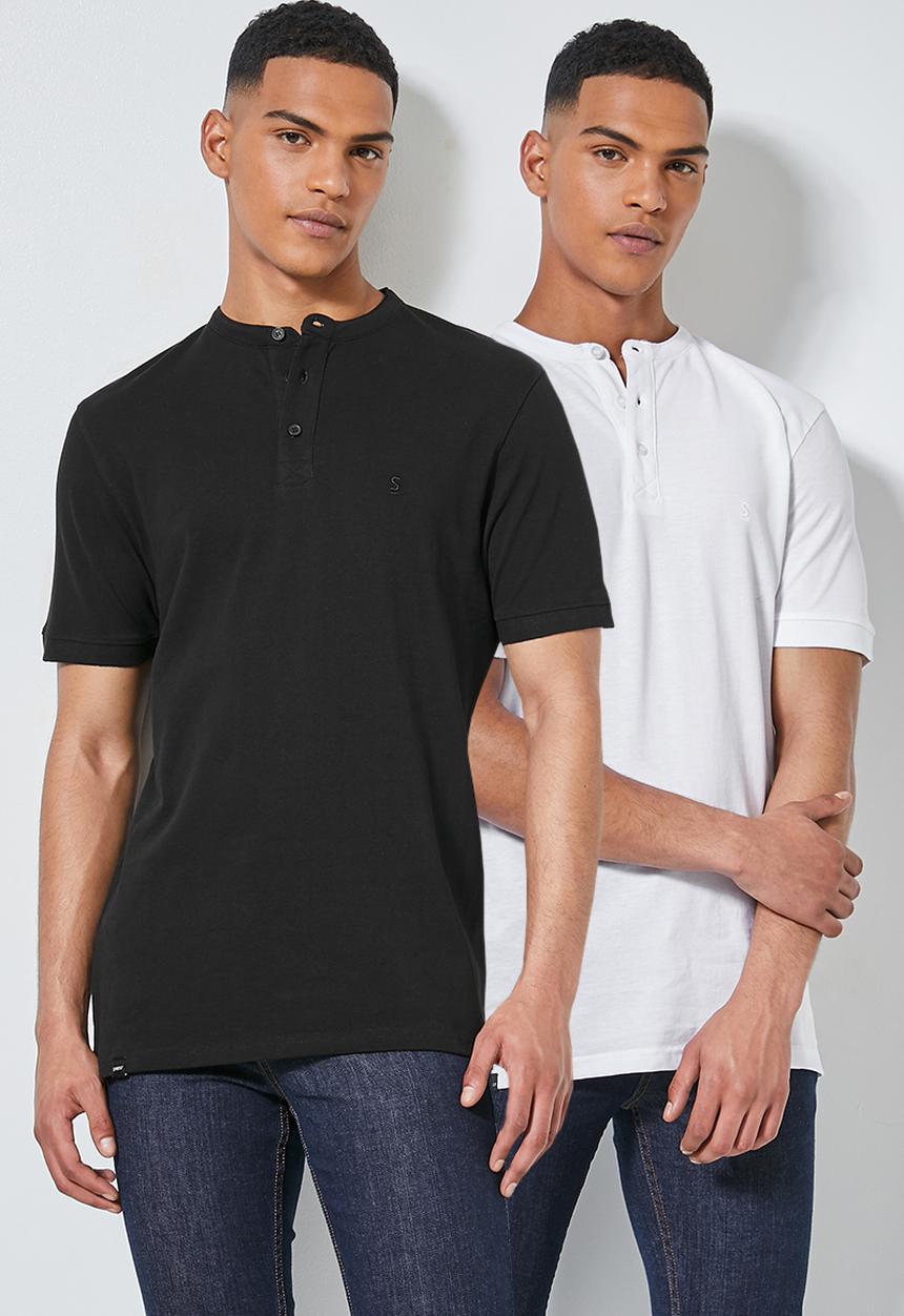 Superbalist - 2-pack Siya slim pique mandarin golfer - black & white