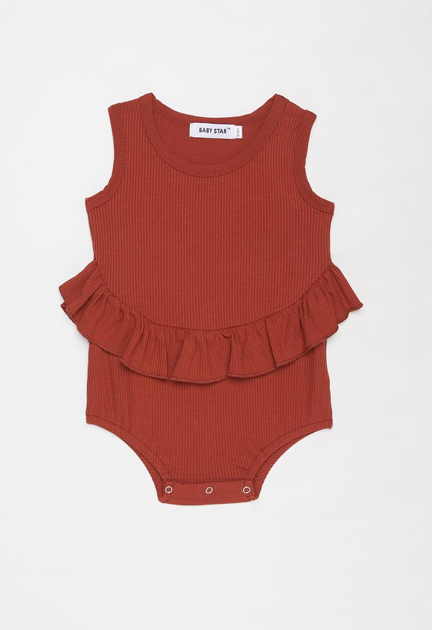 Baby Star - Sleeveless peplum romper - rust