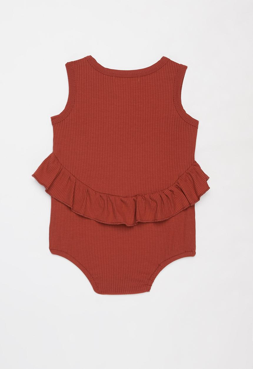 Baby Star - Sleeveless peplum romper - rust