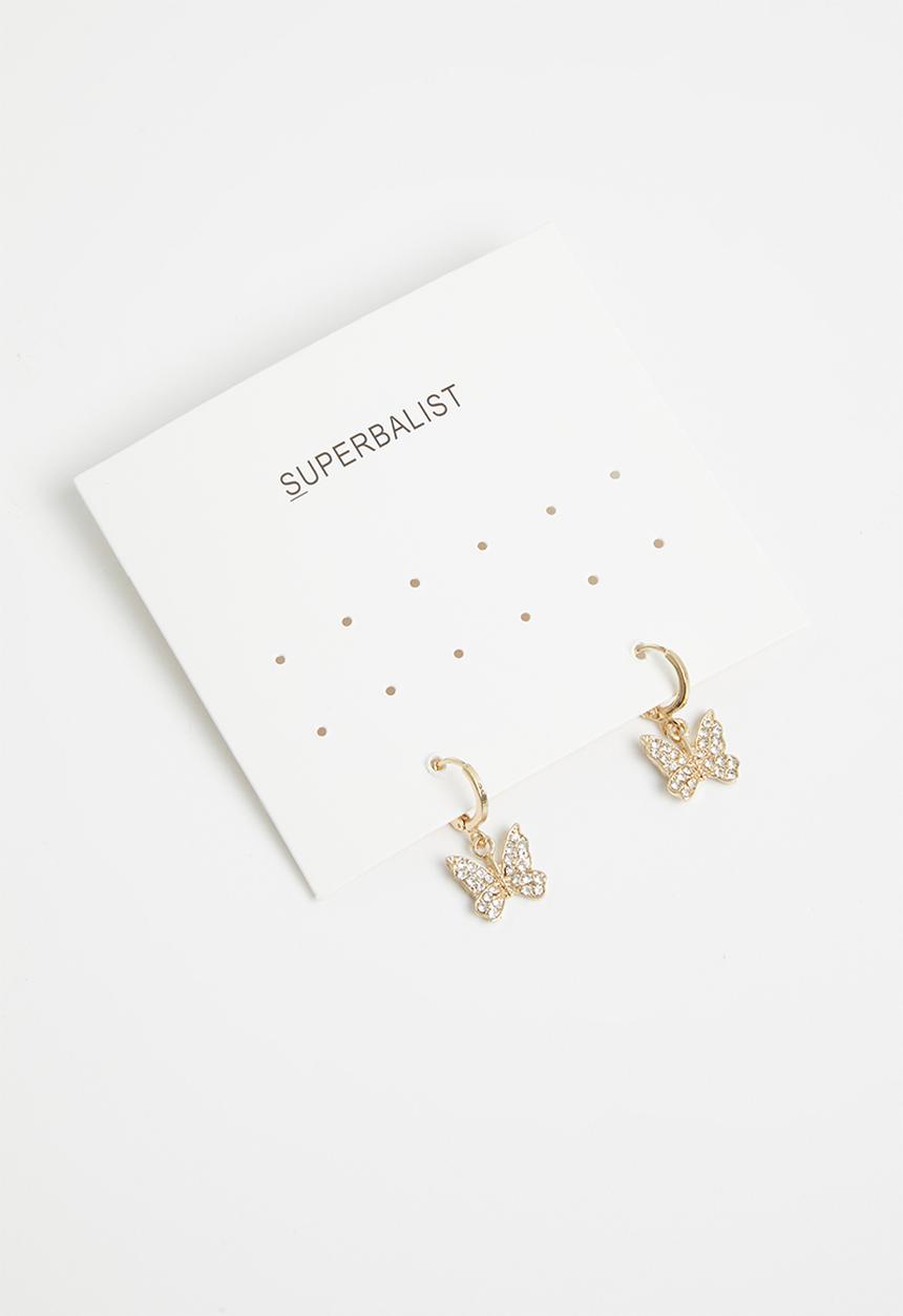 Superbalist - Diamante butterfly hoops - gold
