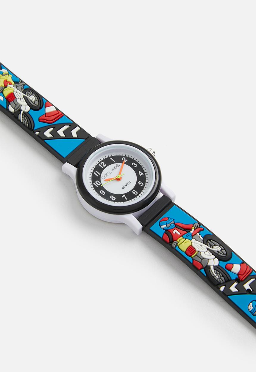 Cool Kids - Boys 3d motor cross watch - black & blue