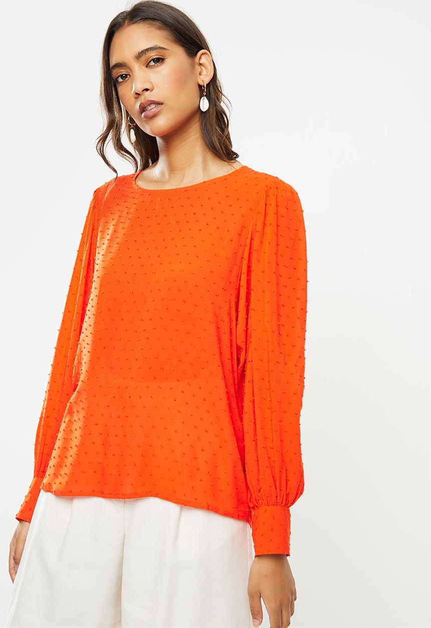 Jacqueline de Yong - Malone long sleeve puff top - orange