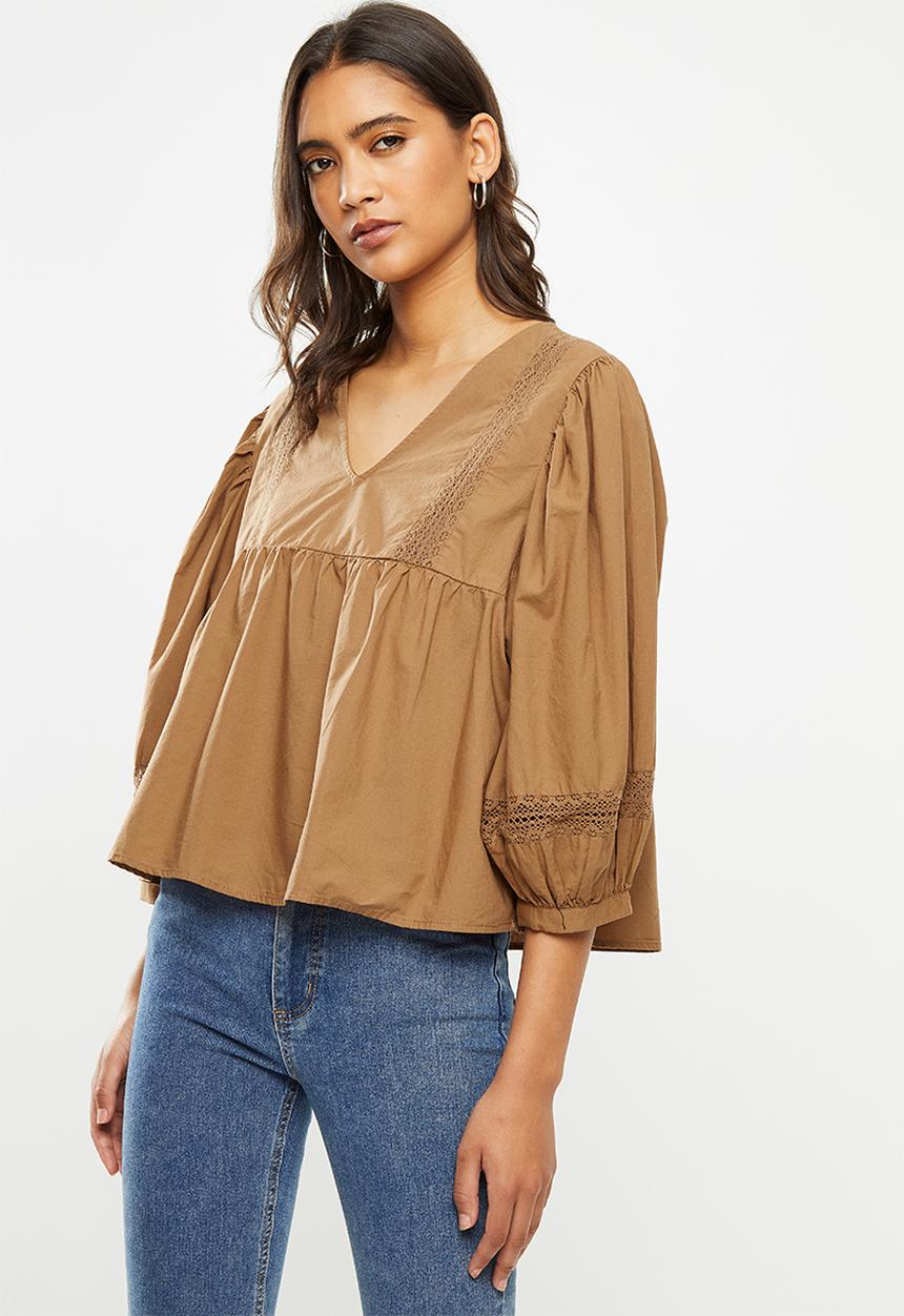 Jacqueline de Yong - Vita puff sleeve blouse - brown