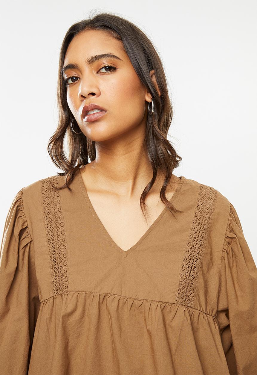 Jacqueline de Yong - Vita puff sleeve blouse - brown