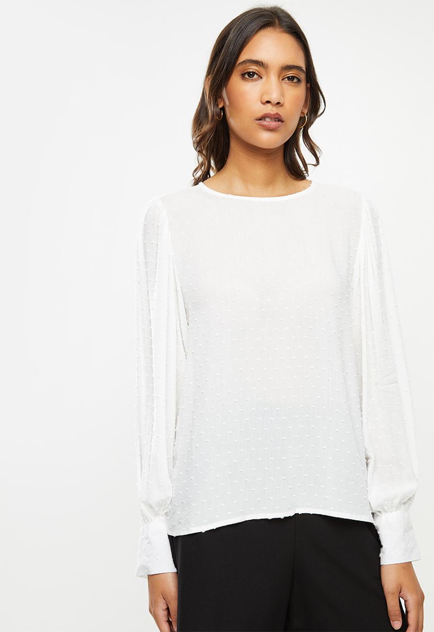 Jacqueline de Yong - Malone long sleeve puff top - white