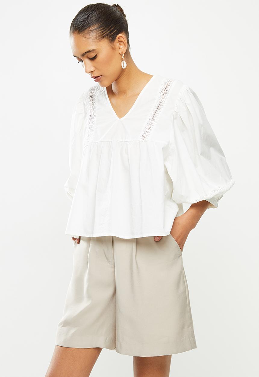 Jacqueline de Yong - Vita puff sleeve blouse - white