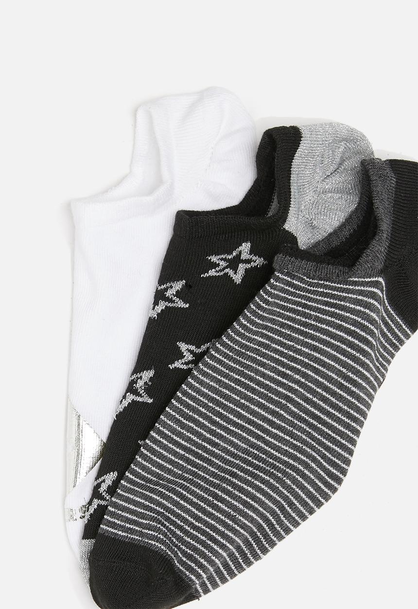 Converse - Metallic sparkle no show 3 pack - black & white