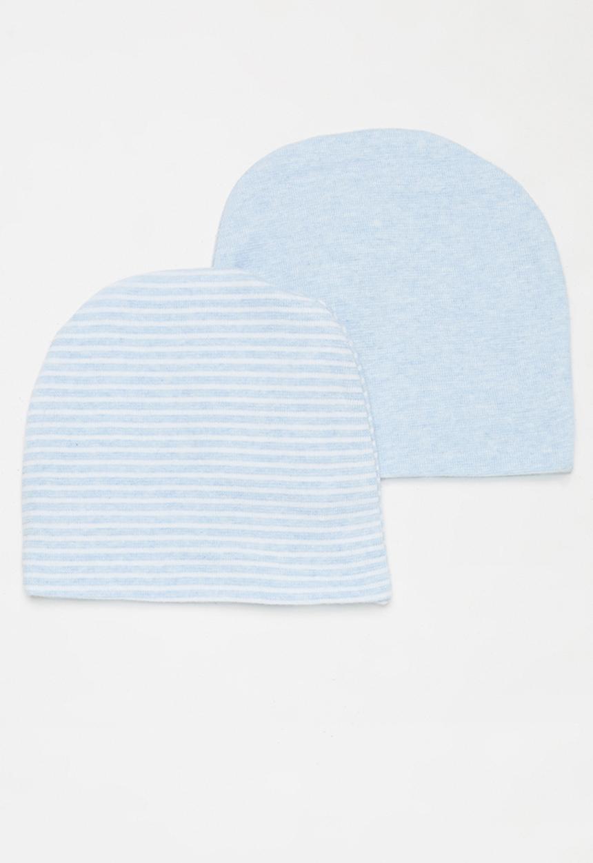 Pop Candy - 2 Pack stripe beanie - blue & white 
