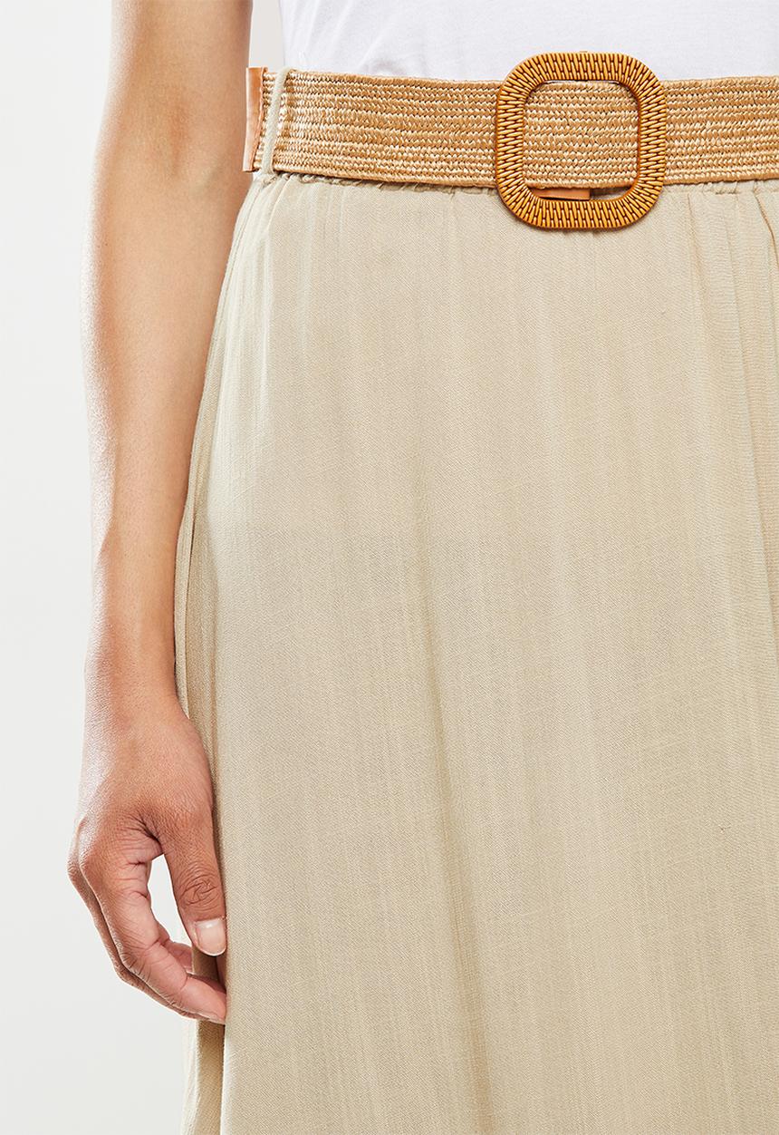 edit - Belted textured tiered maxi skirt - beige