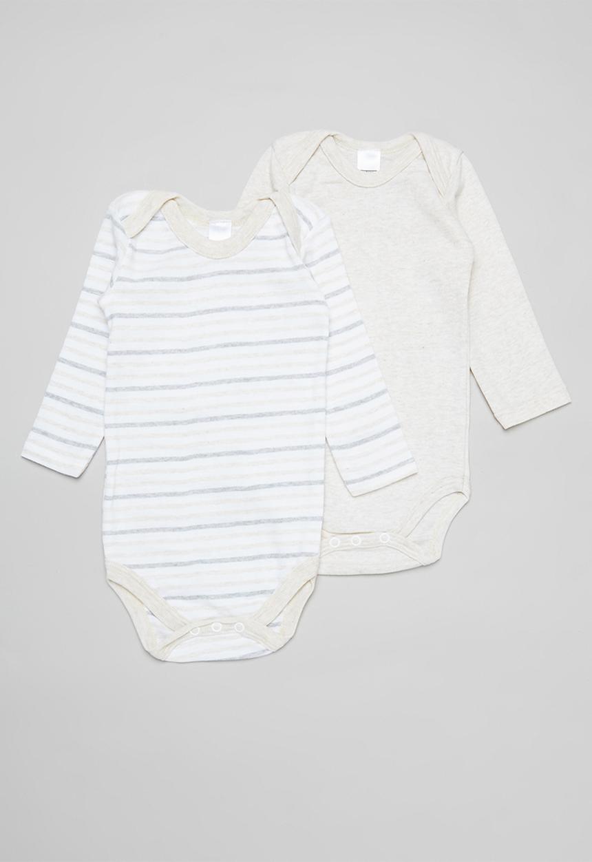 Pop Candy - 2 Pack long sleeve bodyvests - beige & white 