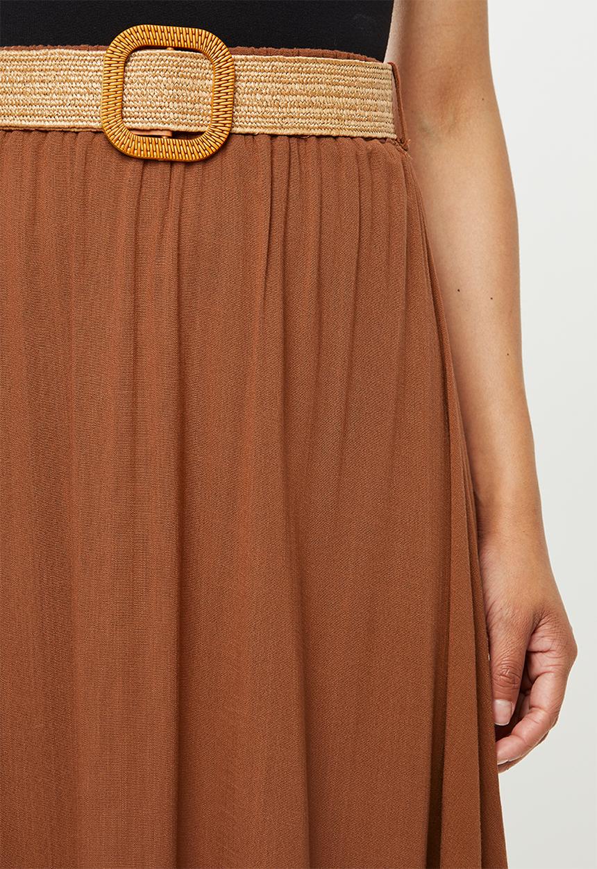 edit - Belted textured tiered maxi skirt - rust