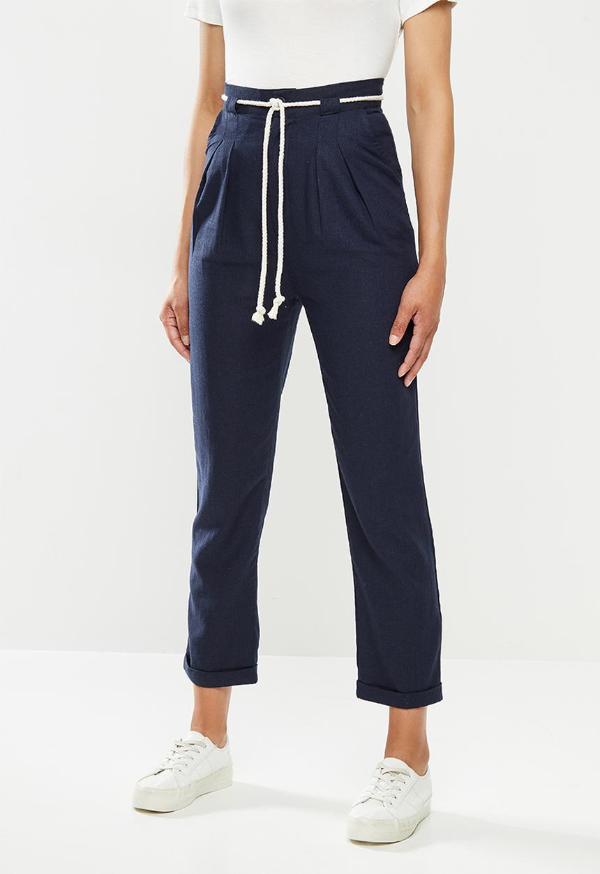 edit - Linen rope detail pant - navy