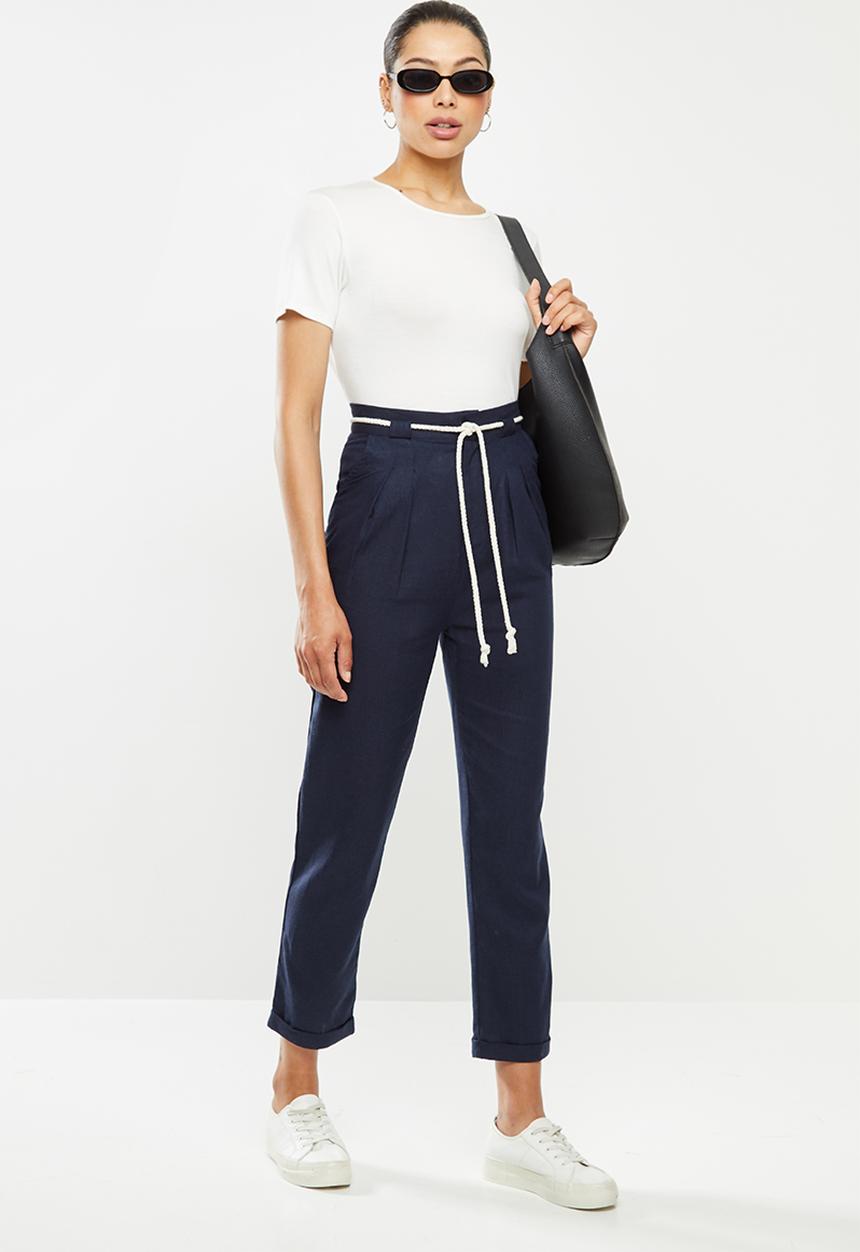 edit - Linen rope detail pant - navy