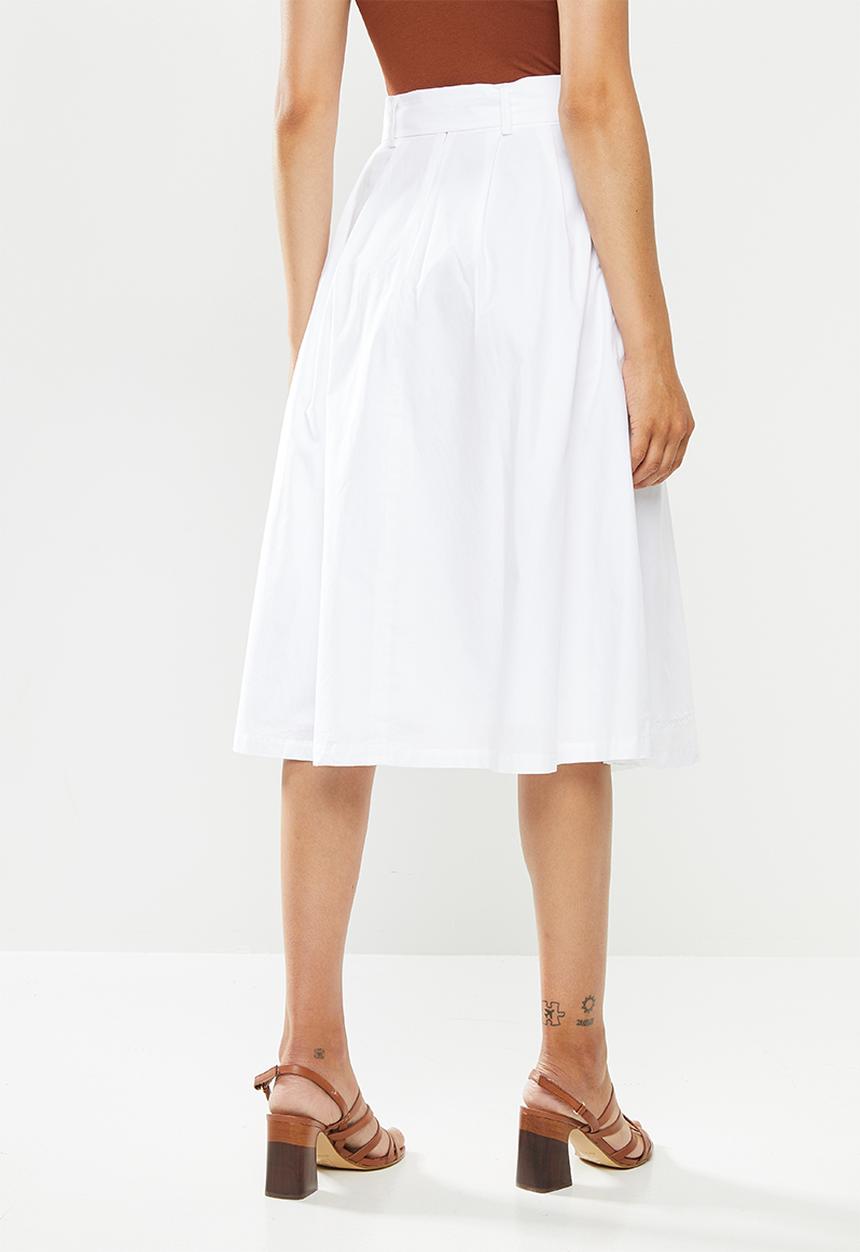 edit - Cotton belted fit & flare skirt - white