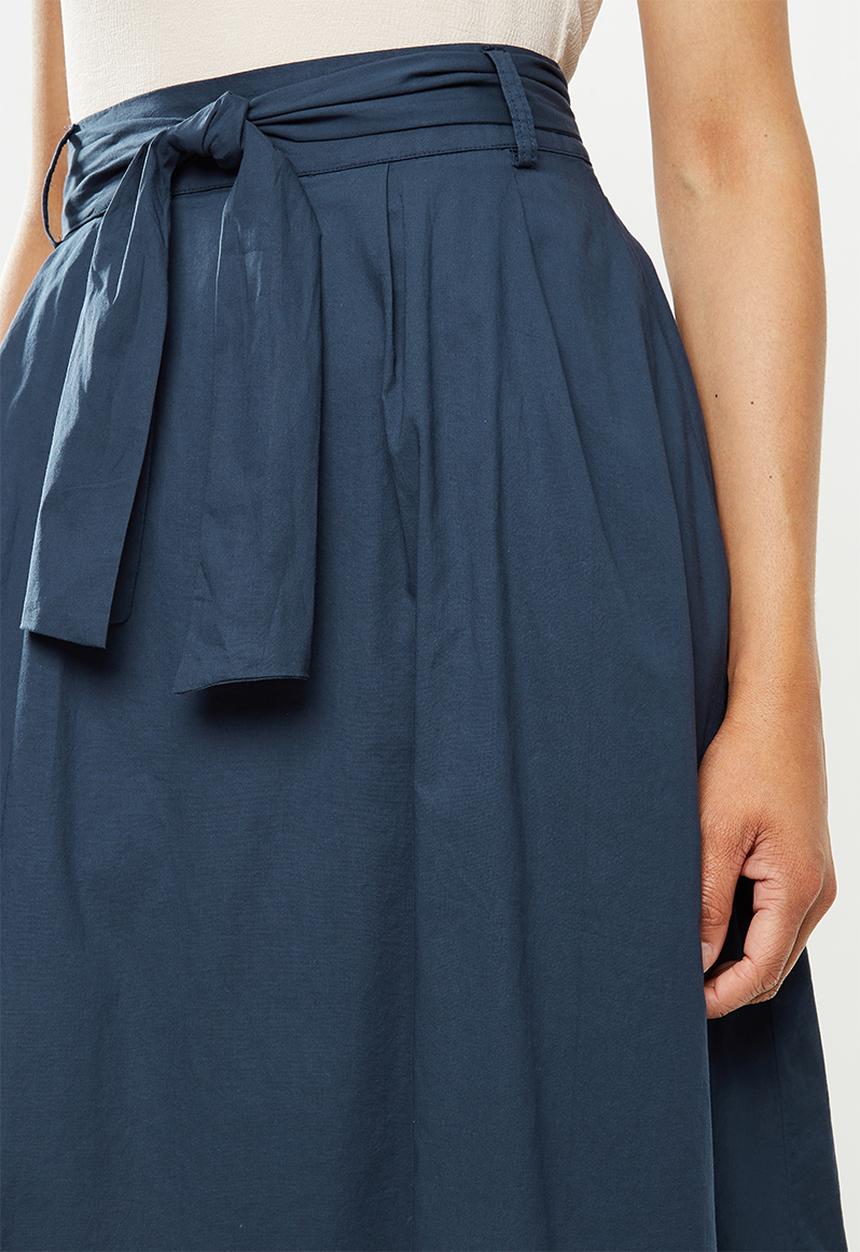 edit - Cotton belted fit & flare skirt - navy