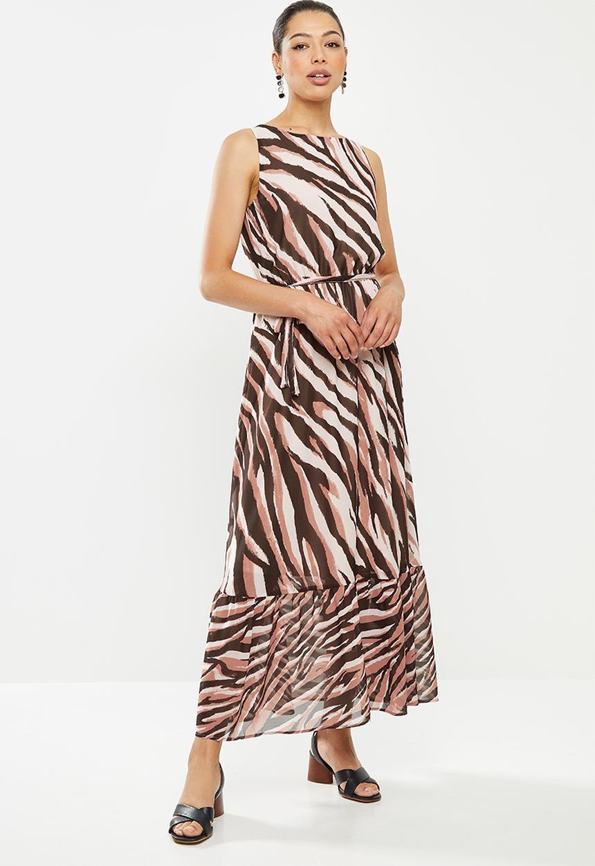 edit - Print mix maxi dress - brown & dusty pink 