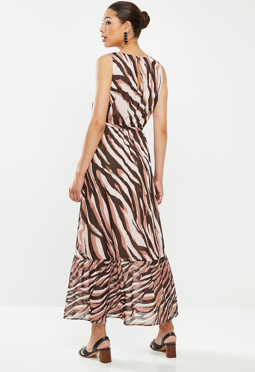 edit - Print mix maxi dress - brown & dusty pink 