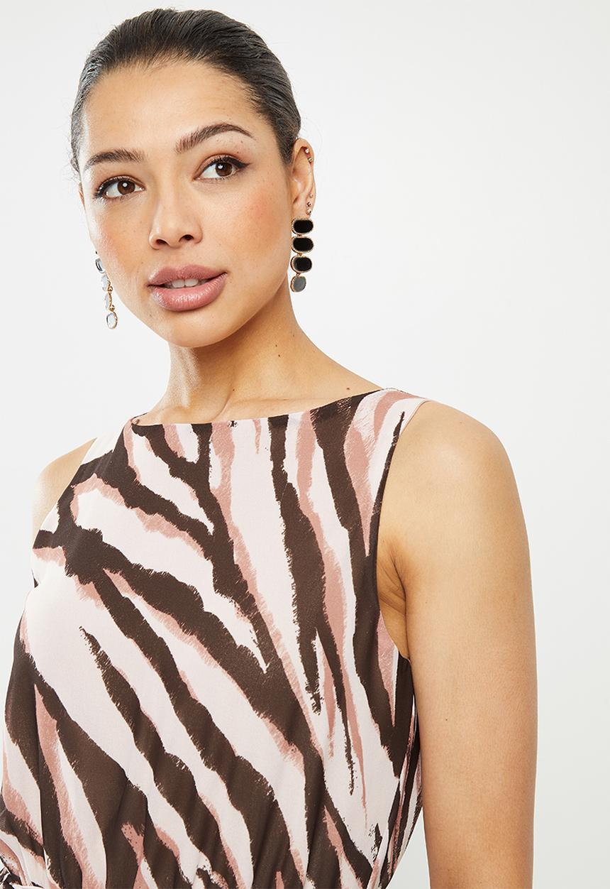edit - Print mix maxi dress - brown & dusty pink 