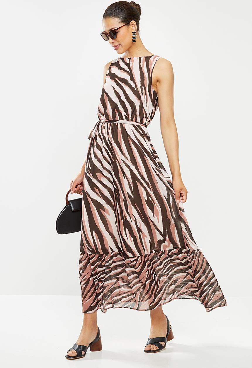edit - Print mix maxi dress - brown & dusty pink 