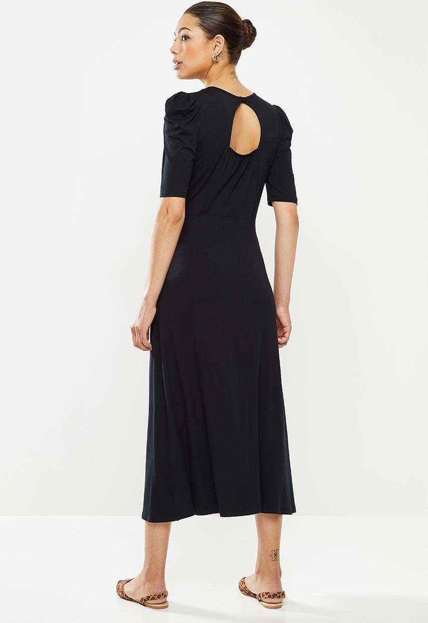 edit - Short sleeve ruched knit maxi - black