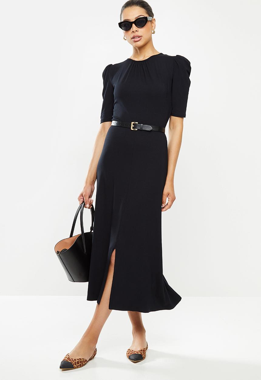 edit - Short sleeve ruched knit maxi - black