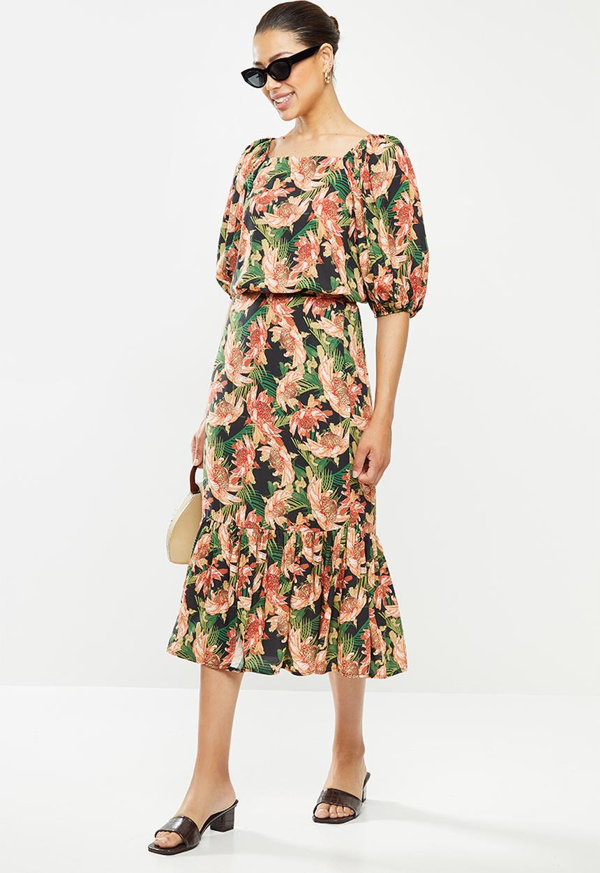 edit - Square neck ruched sleeve blouse - multi 