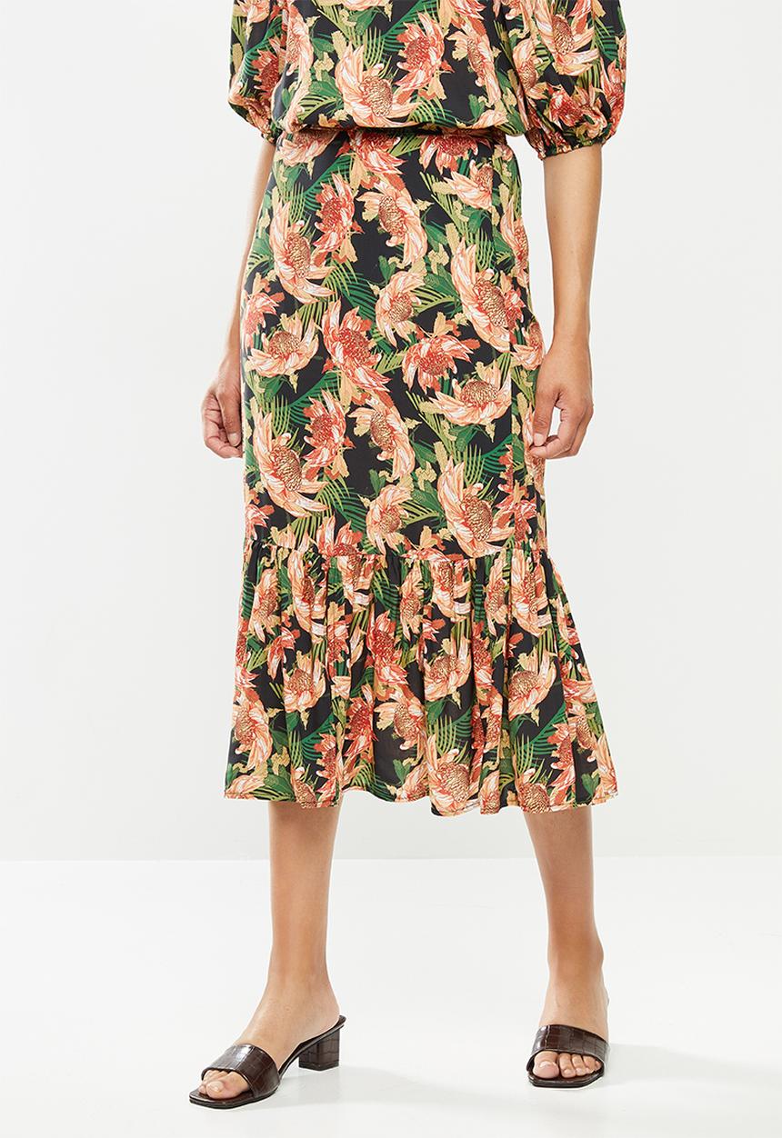 edit - Slit front tiered midi skirt - multi 