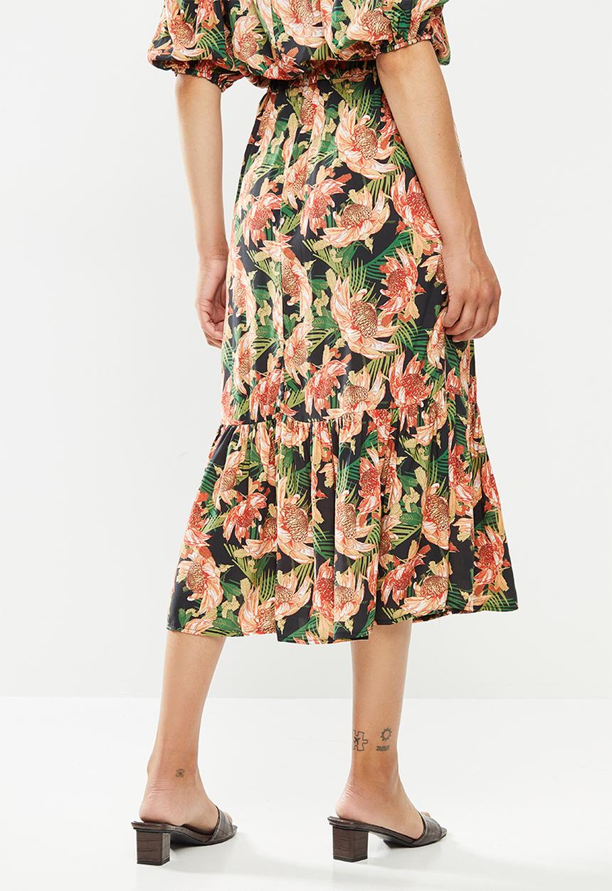 edit - Slit front tiered midi skirt - multi 