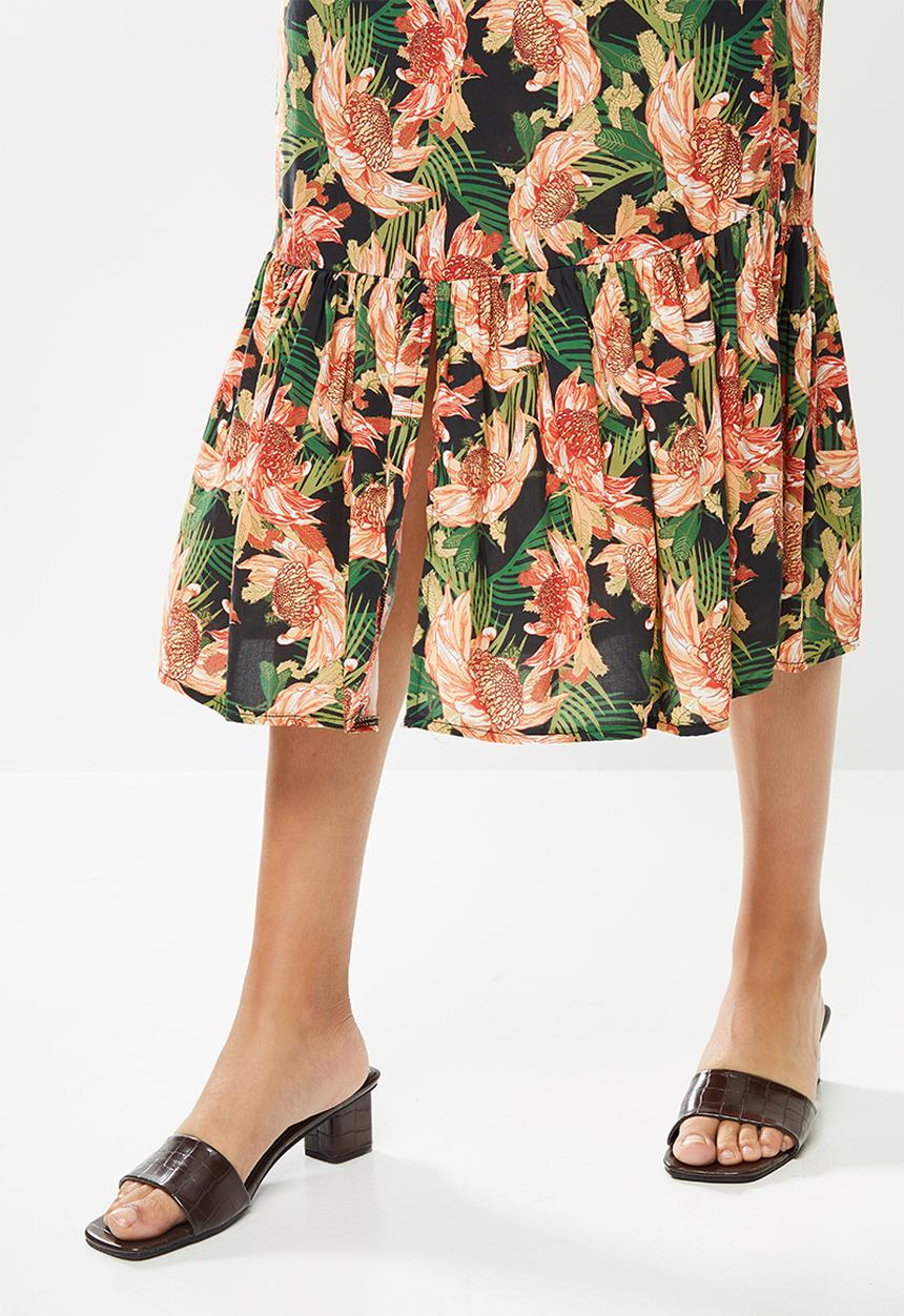 edit - Slit front tiered midi skirt - multi 