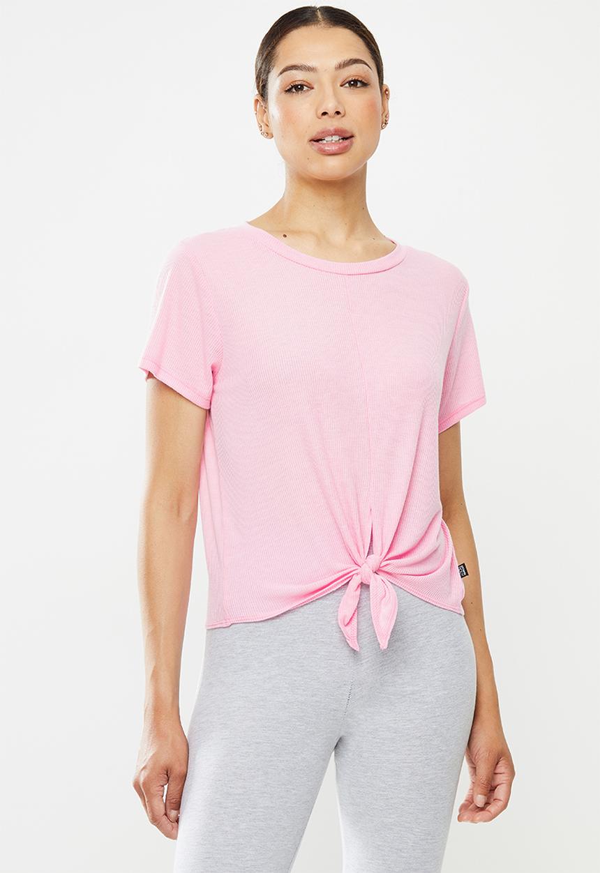 Cotton On - Tie up rib T-shirt - pink