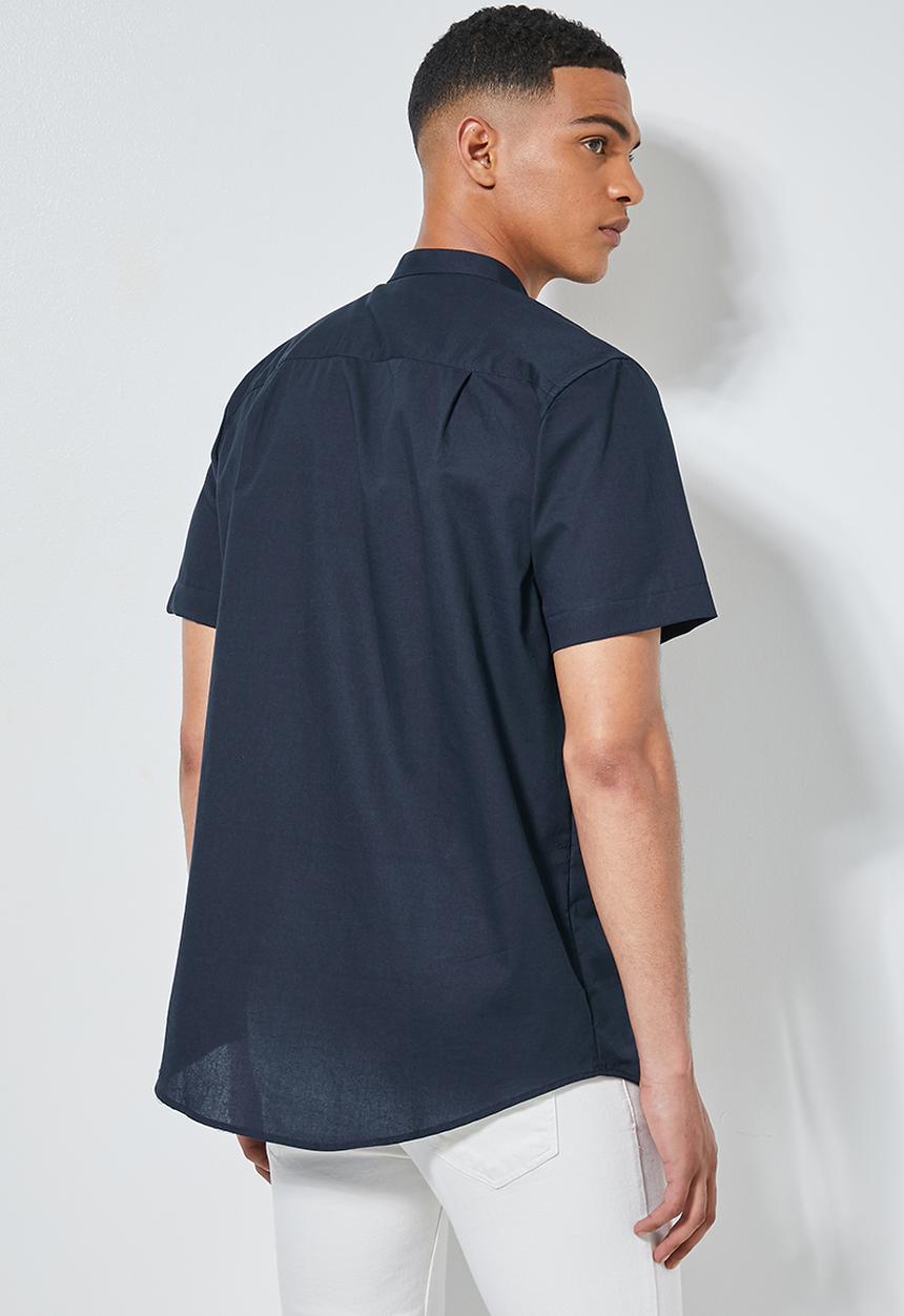 Superbalist - Regular fit mandarin short sleeve shirt - navy
