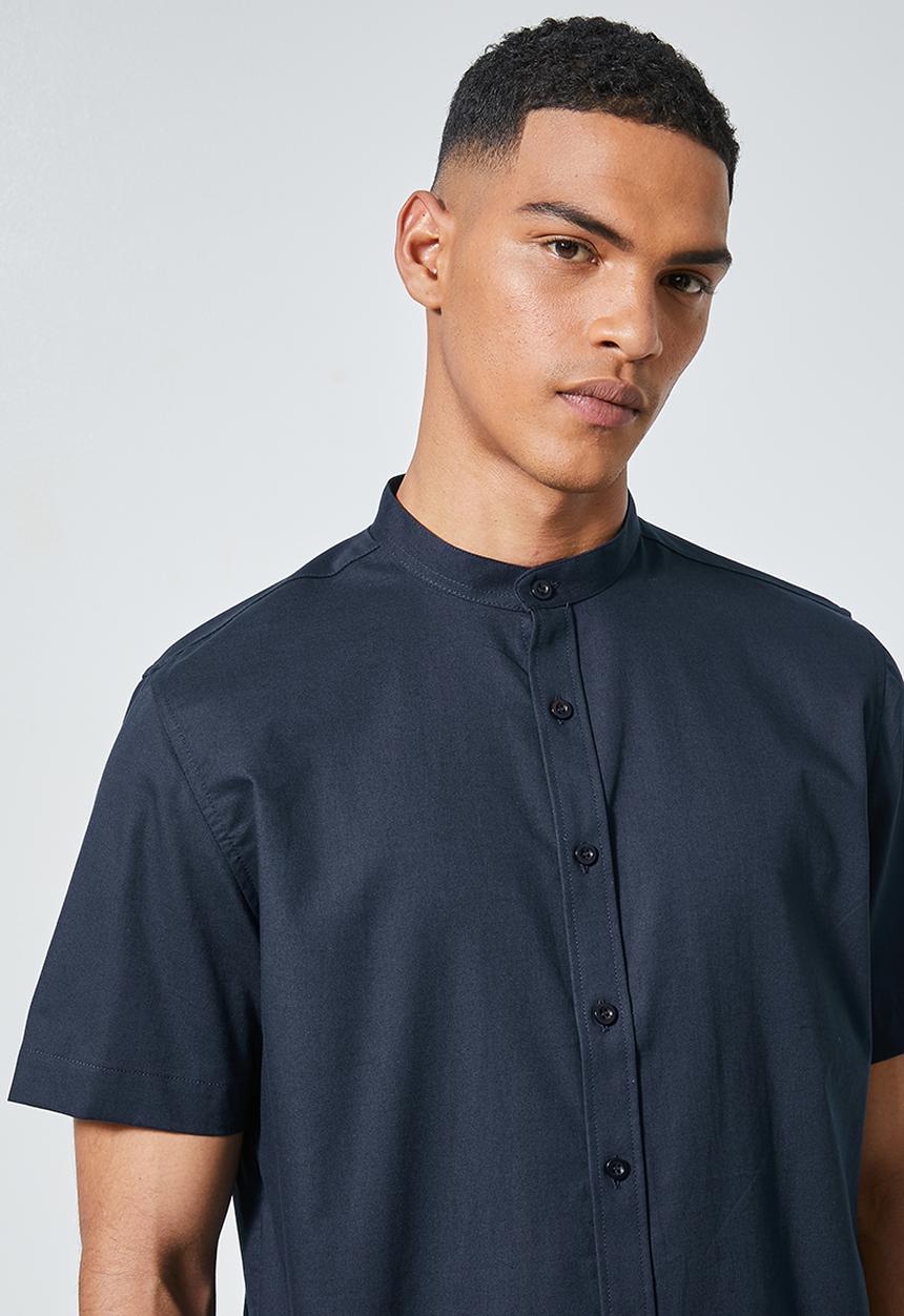 Superbalist - Regular fit mandarin short sleeve shirt - navy