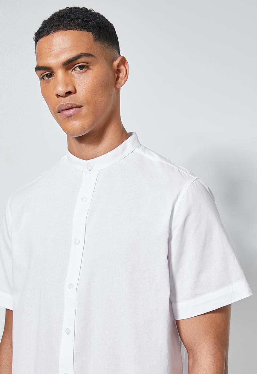 Superbalist - Regular fit mandarin short sleeve shirt - white