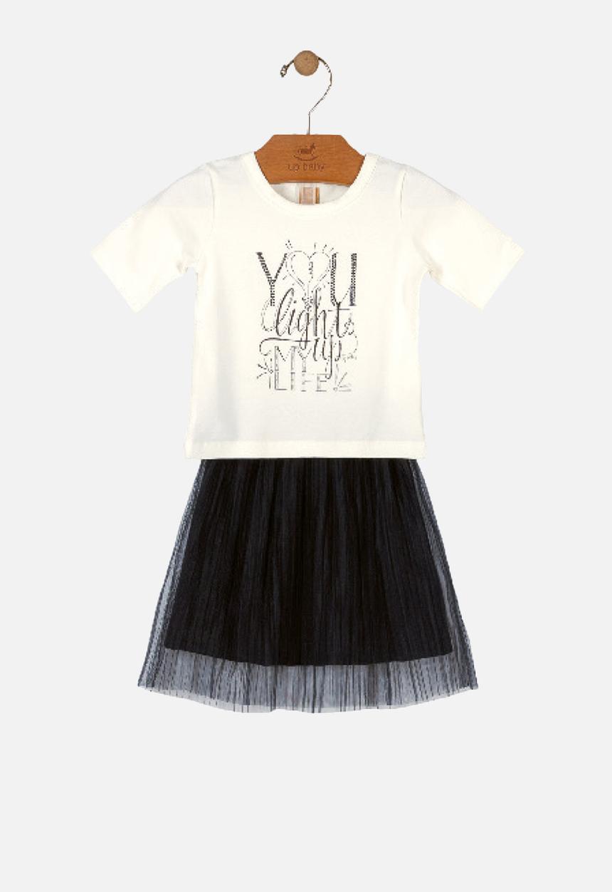 UP Baby - Girls tee & woven skirt set - off white