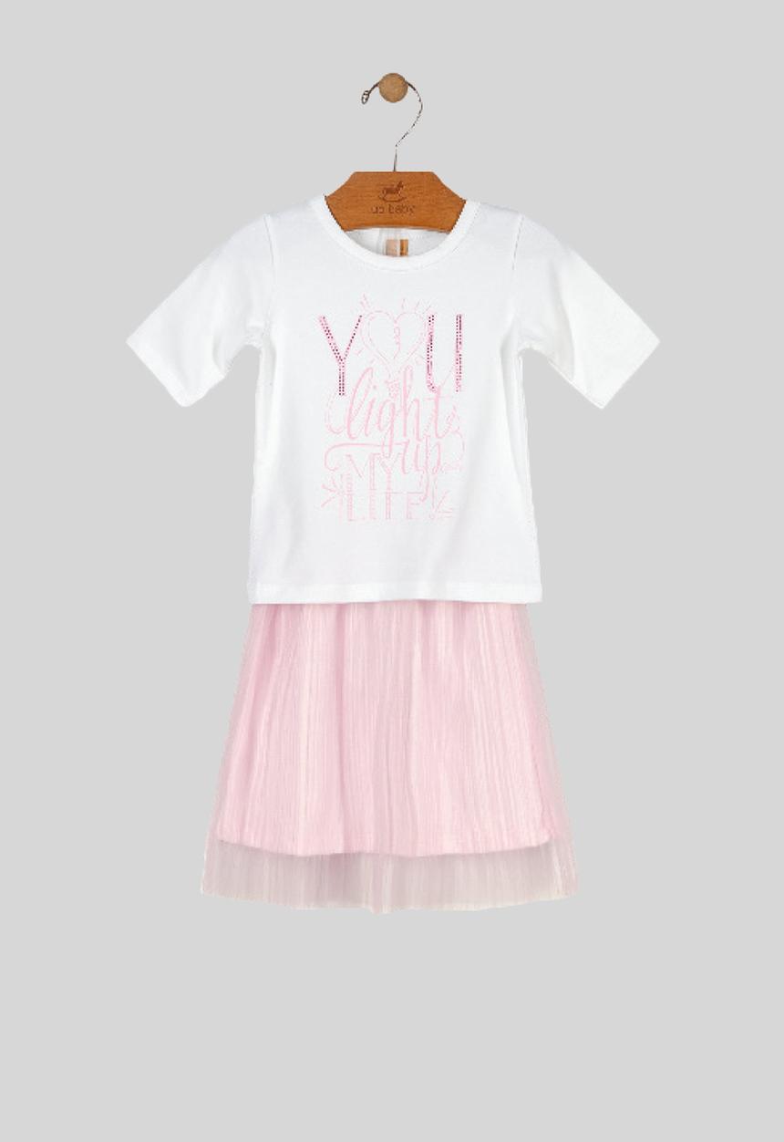 UP Baby - Girls tee & woven skirt set - white