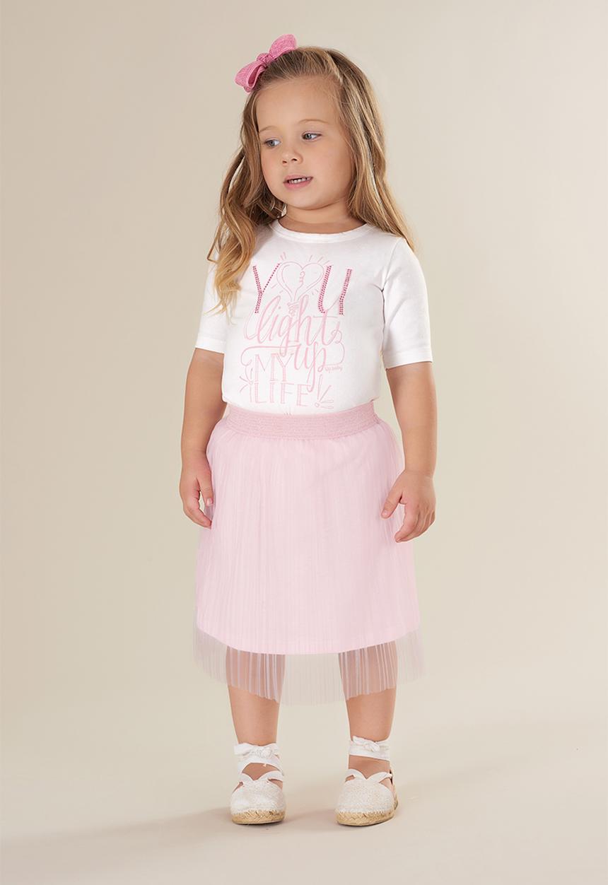 UP Baby - Girls tee & woven skirt set - white