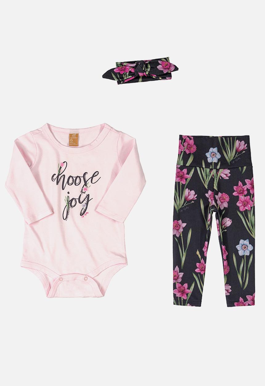 UP Baby - Bodysuit, pants & flannel hairband set - light pink