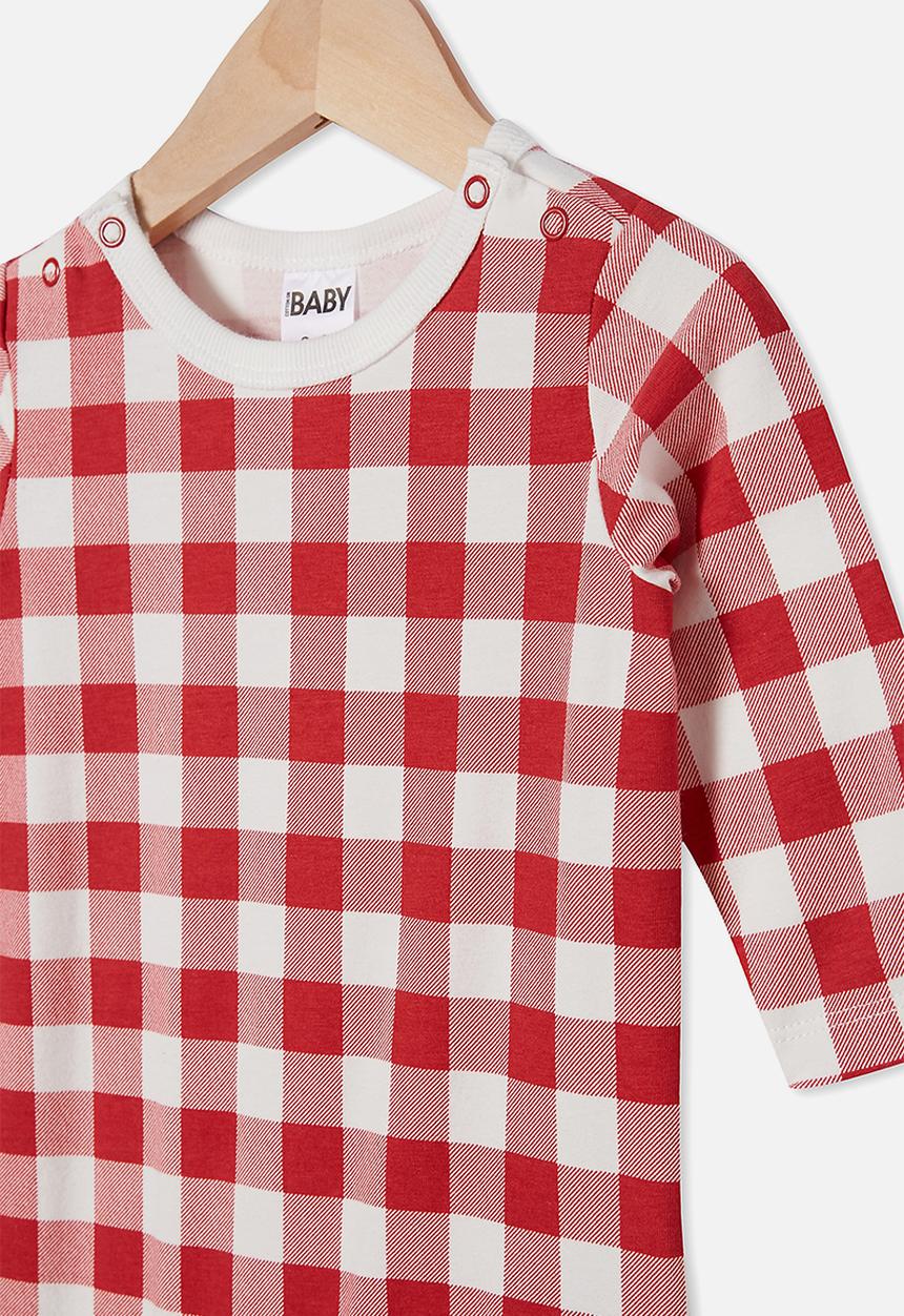 Cotton On - The long sleeve snap romper - red