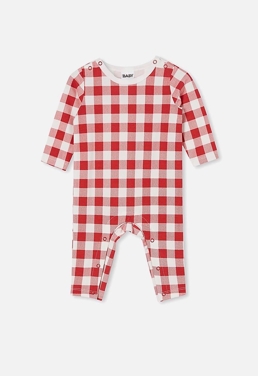 Cotton On - The long sleeve snap romper - red