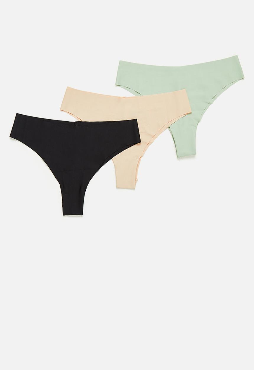 Cotton On - Invisible highcut brasiliano brief 3 pack - black / frapee / mint chip