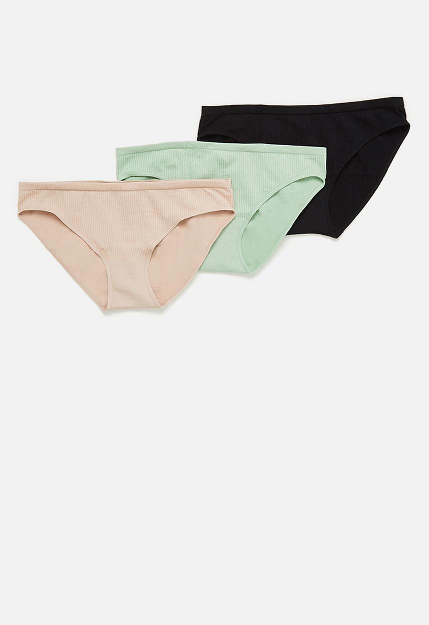 Cotton On - Seamfree bikini brief 3 pack - black / new latte / mint chip