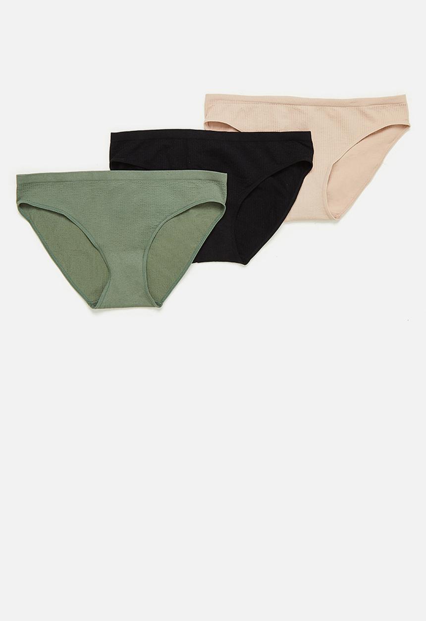 Cotton On - Seamfree bikini brief 3 pack - black / khaki / new latte