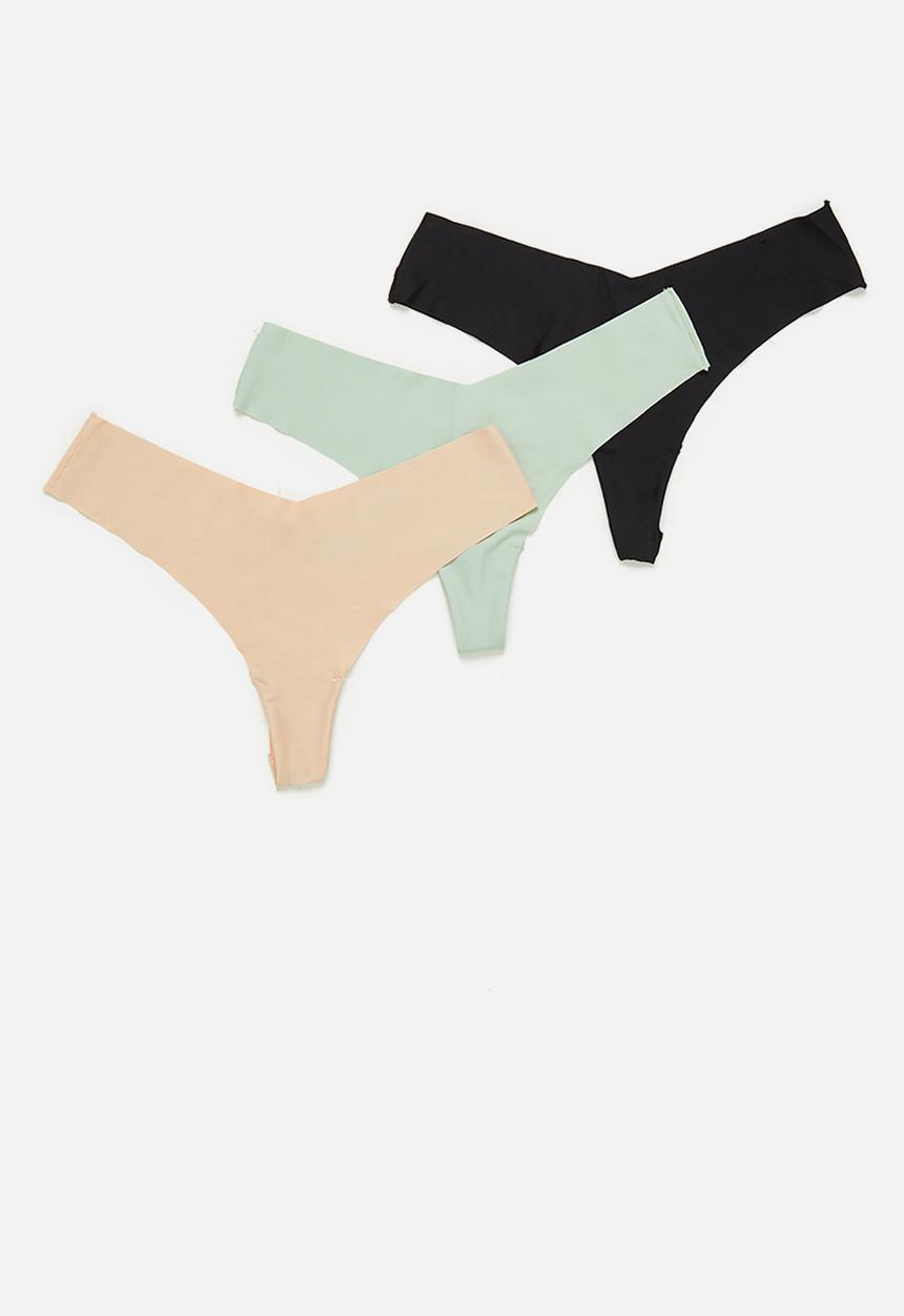 Cotton On - The invisible g-string brief 3 pack - black / frappe / mint chip