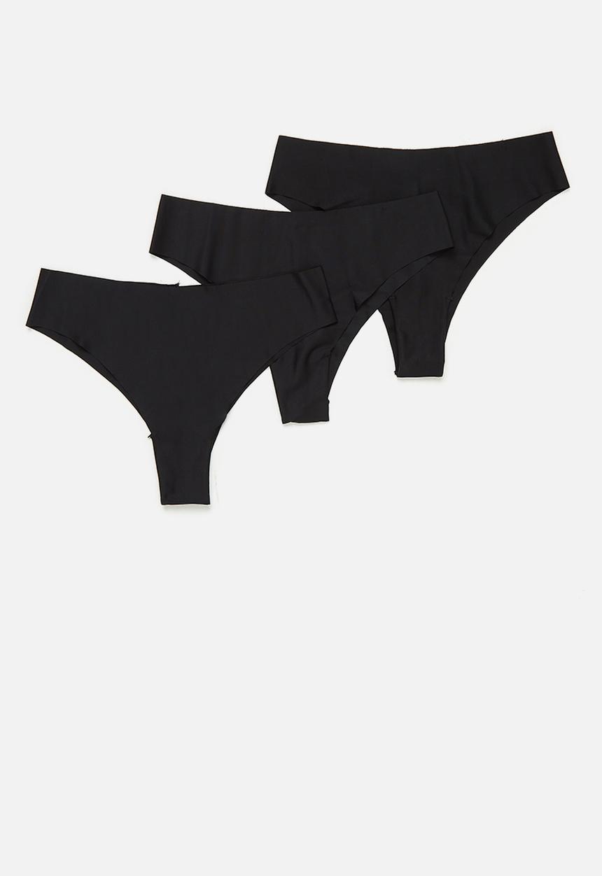 Cotton On - The invisible high cut brasiliano brief 3 pack - black