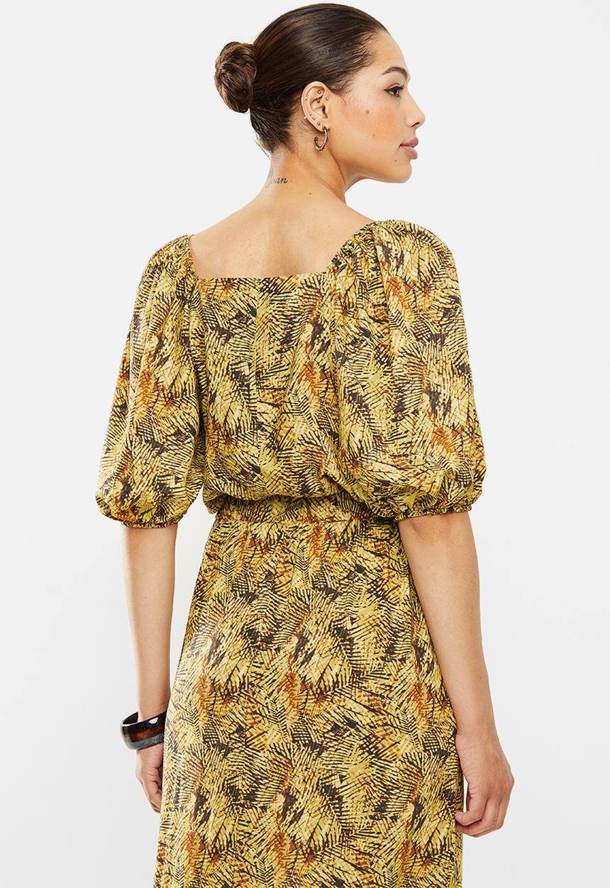 edit - Square neck ruched sleeve blouse - multi 