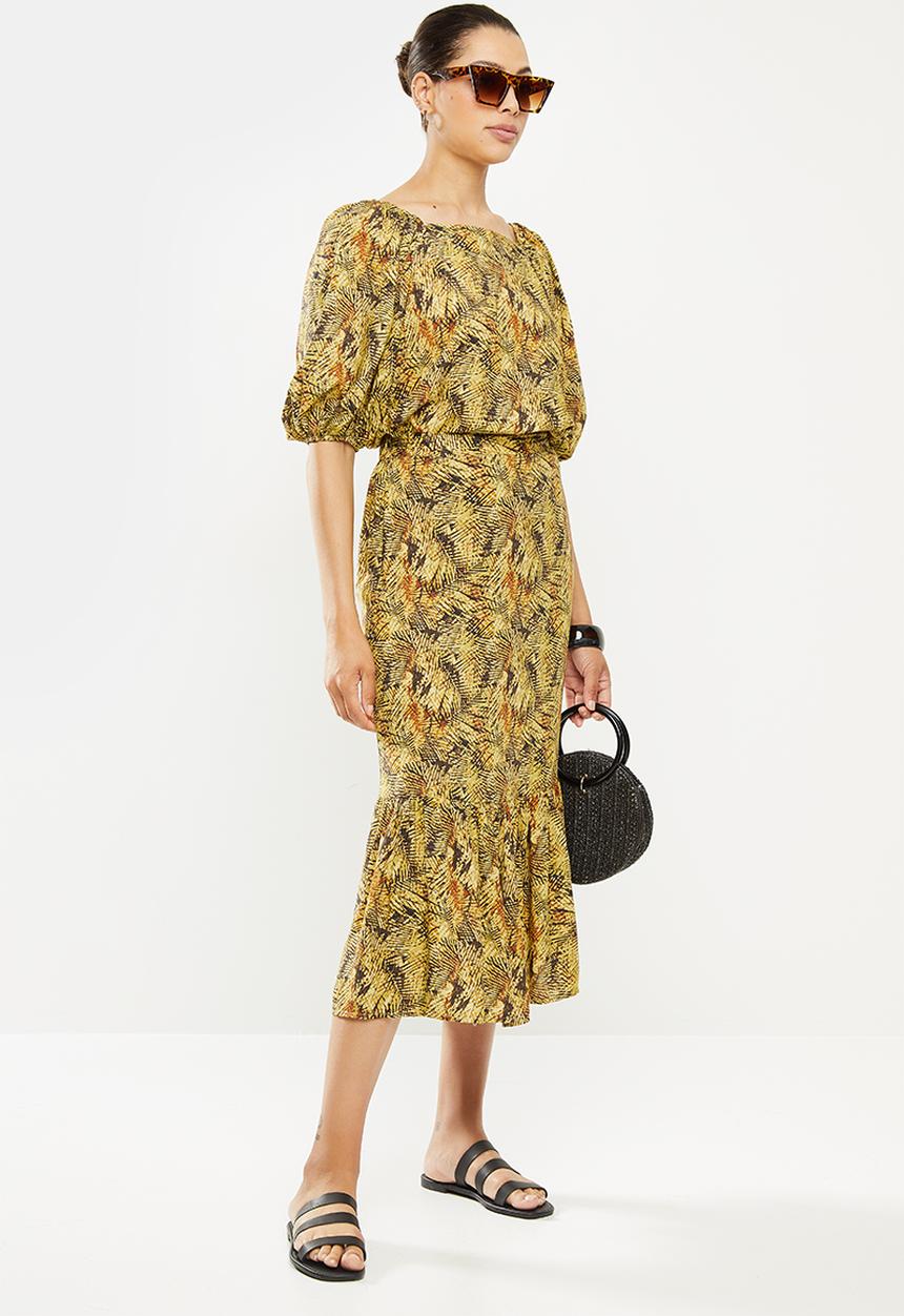 edit - Square neck ruched sleeve blouse - multi 