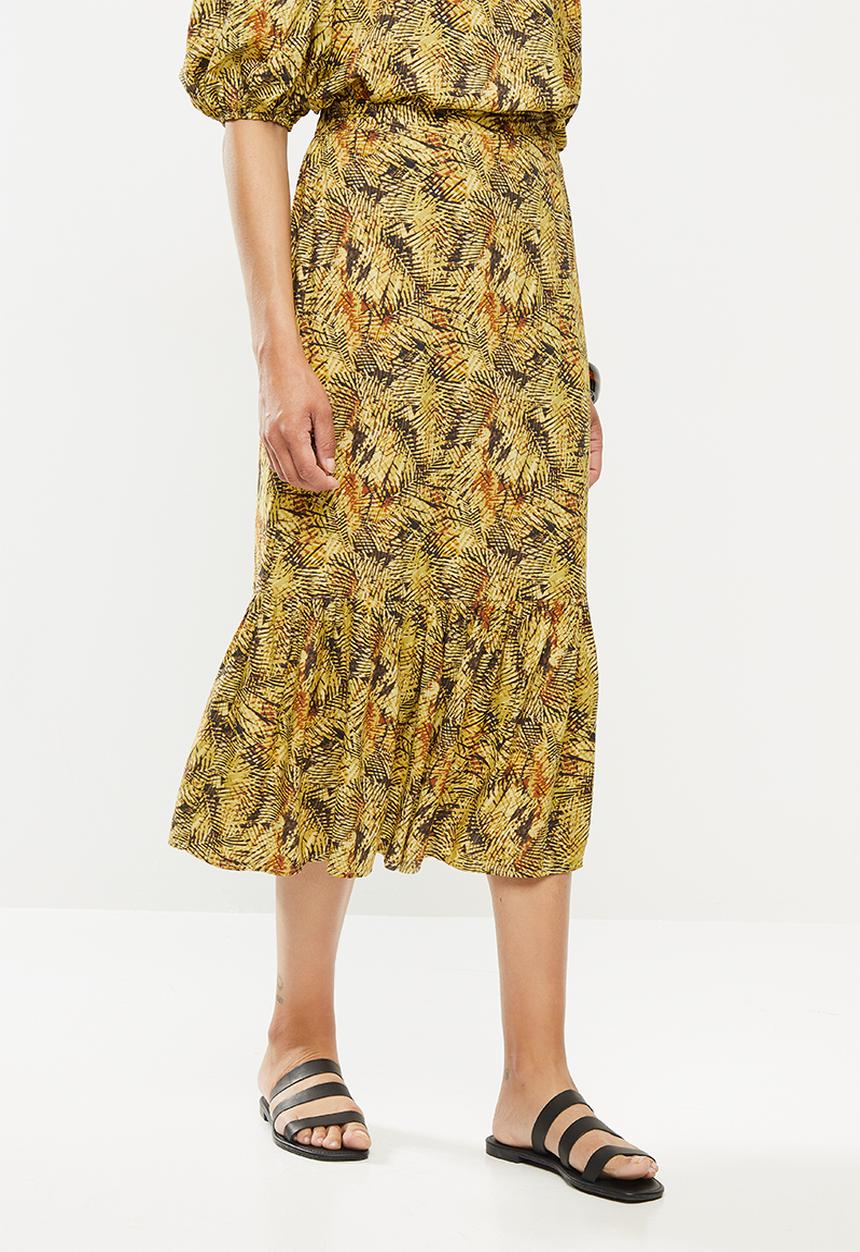 edit - Slit front tiered midi skirt - multi 